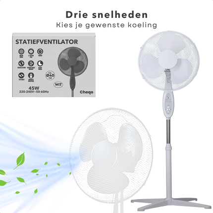 Cheqo® Staande Ventilator - Statiefventilator 40 cm - Aircooler - Airco Alternatief - Verstelbare Hoogte - Koelventilator met Afstandsbediening - Energiezuinig