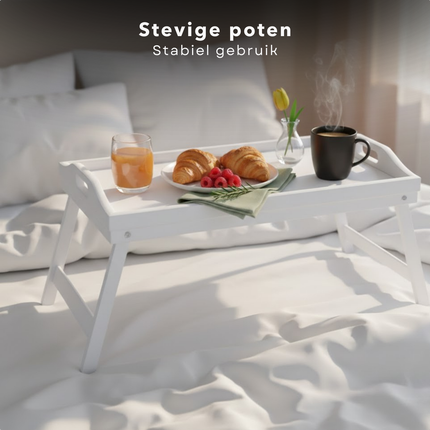Cheqo® Ontbijt op Bed Dienblad - Ontbijt op Bed Tafeltje - Bedtafel - Bedtafeltje - Beddienblad - Schoottafeltje - Schoottafel - Laptoptafel Bed - Laptoptafeltje Bed - Dienblad met Poten - Inklapbaar Dienblad