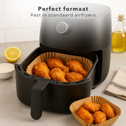Cheqo® Airfryer Bakpapier - Airfryer Accessoires - Wegwerpbakjes - Vierkant Bakpapier - 20x20 cm - Geschikt Voor Airfryer - 50 Stuks - Luchtfriteuse Bakpapier