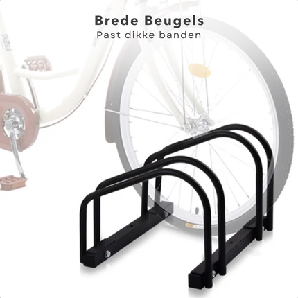 Cheqo® Fietsenrek Metaal - Fietsenstalling voor 2 Fietsen - Fietsrek - MTB Fietsen Rek - Fietsenstandaard - Vloer/Muurmontage - 100 cm - Zwart