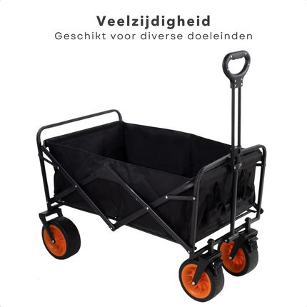 Cheqo® Opvouwbare Bolderkar met Rem - Zwart - 101x56x104 cm - Max. 80 kg - Inklapbaar - Handige Bolderwagen