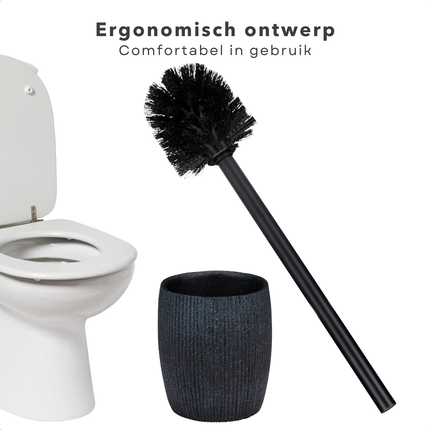 Cheqo® Toiletborstel Set - WC Borstel Set - Toilet Borstel met Houder - Mat Zwart - Kunststof - Met Houder - Modern Design