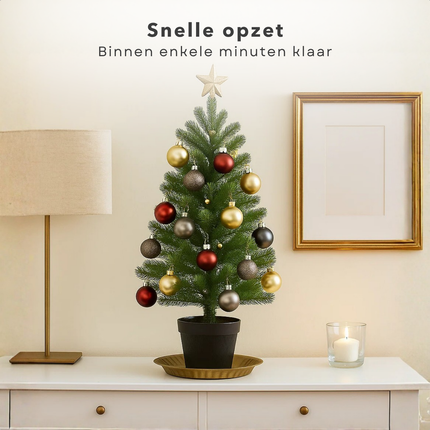 Cheqo® Kunstkerstboom In Pot - Compacte Kunstkerstboom - Kleine Kerstboom - Mini Kerstboom - Kerstboom 90 cm - Groene Kerstboom - Realistische Kerstboom - Natuurlijke Uitstraling - PE-Materiaal Kerstboom - Stevige Zwarte Pot - Kerstdecoratie