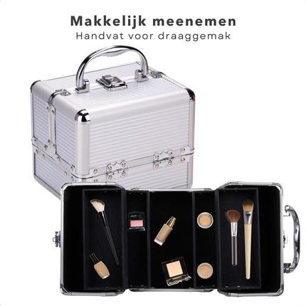 Cheqo® Make-up Koffer Aluminium - Grote Cosmetica Organizer - Beauty Case met Vakken - Visagiekoffer - Cosmeticakoffer - Beautycase