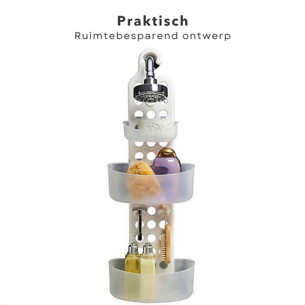 Cheqo® Ophangbaar Doucherek - 71x25cm - Verstelbaar Doucherek - Verstelbaar - Eenvoudige Installatie - Douche Organizer - Doucherek Zonder Boren - Hangend Doucherek - 3 Laags - Douchemandje - Doucherekje - Roestvrij Doucherekjes