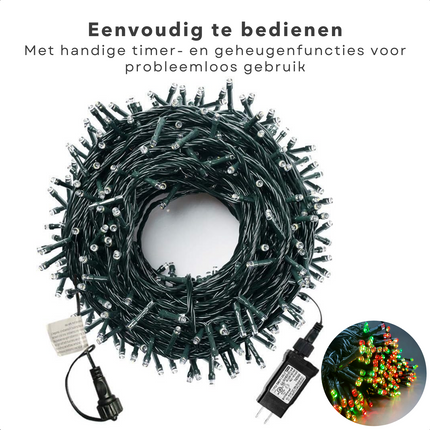 Cheqo® Kerstverlichting - Kerstboomverlichting - Kerstlampjes - Sfeerverlichting - LED Verlichting - Voor Binnen en Buiten - Tuinverlichting - Feestverlichting - Buitenverlichting - 120 LED - 9M - Drie Kleuren - Timer en Geheugen - 8 Lichtfuncties Kerstboomverlichting