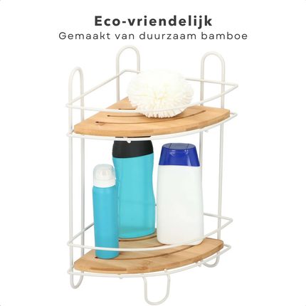 Cheqo® Badkamer Hoekrek voor Douche of Bad - Badrek - Doucherek - Ecologisch Bamboe - Douche Opbergruimte