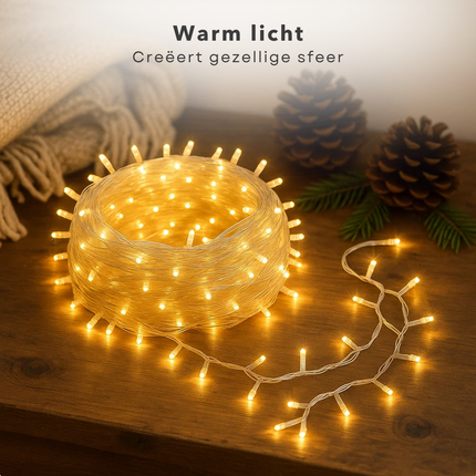 Cheqo® LED Verlichting - 180 LED Lampjes - Warm Wit - Lichtfuncties - Timer Functie - 13.5 Meter Lichtsnoer - Kerstboomverlichting Transparant Snoer - Binnen En Buiten - IP44 Adapter - Kerstverlichting - Lichtslinger - Sfeerverlichting - Kerstlampjes
