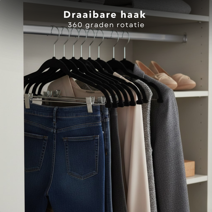 Cheqo® Broekhangers Met Knijpers - Knijperhangers - Rokhangers Met Knijpers - Kledinghangers Met Knijpers - Broekklem Hanger - Kledinghanger Met Klemmen - Zwarte Broekhangers Met Knijpers