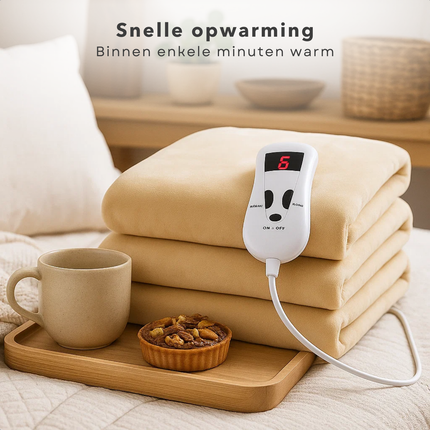Cheqo® Elektrische Bovendeken - Warmtedeken - 180x130 cm - 1 Persoons - Flanel - Afstandsbediening - 10 Warmtestanden - Timerfunctie - Wasmachinebestendig - Snelle Opwarming - Energiezuinig - Ontspanning Spieren - Verbeterde Bloedsomloop