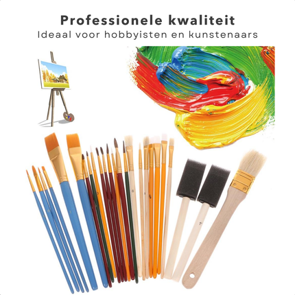 Cheqo® Verfkwasten Set 25 Stuks - Kwastenset - Schilderen - Houten Handvat - Voor Acrylverf en Olieverf - Kunstschilders Kwasten