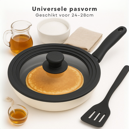 Cheqo® Universeel Glazen Pannendeksel - 24-28 cm - Siliconen Rand - Stoomgat - Warmtebestendig