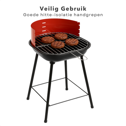 Cheqo® Houtskool Barbecue RVS - Houtskoolbarbecue - Verstelbaar Rooster - Ronde BBQ Rood/Zwart