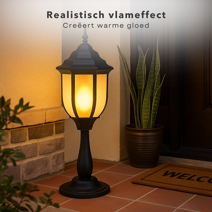 Cheqo® Lantaarn Met Vlameffect - Sfeervolle Kerst Lantaarn - Realistisch Vlameffect - Kunststof Lantaarn - Timer Functie - 48 cm Hoog - Voor Binnenshuis - LED Verlichting - Op Batterijen - Op Batterijen - 6 Uur Aan