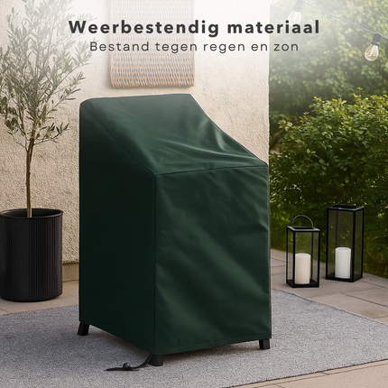 Cheqo® Tuinstoelen Afdekhoes - Tuinmeubelhoes - Stapelstoelhoes - Zwart - Outdoor Stoelhoes - Voor Buitengebruik - Stoelhoes Met Trekkoord - Hoes voor Tuinstoelen - Tuinstoel Afdekhoes - Meubeulhoes
