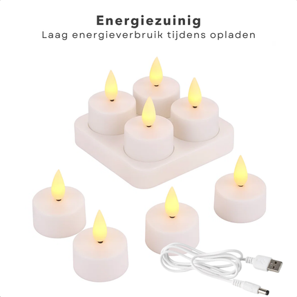 Cheqo® LED Theelichtjes Set - Waxinelichtjes Oplaadbaar en Duurzaam - Horeca LED Kaars - Kaarsjes - Veilig Alternatief voor Waxinelichtjes - Inclusief USB Kabel