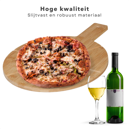 Cheqo® Pizzaplank Bamboe - Inclusief Pizzasnijder - Luxe Pizzabord - Serveerschaal - Tapasplank - Serveerplank - Pizza Serveerplank
