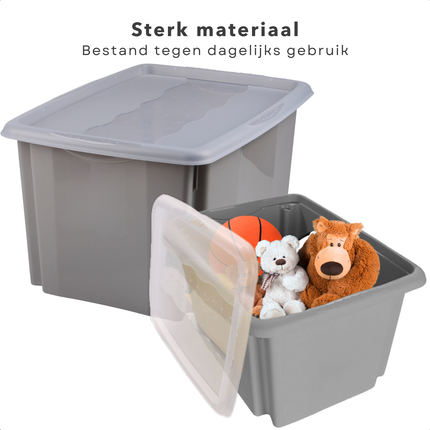 Cheqo® Opbergbox 45L - Opslagbox - Opbergdoos - Grijs - Met Deksel - Kunststof - Ideaal voor Kleding en Decoratie