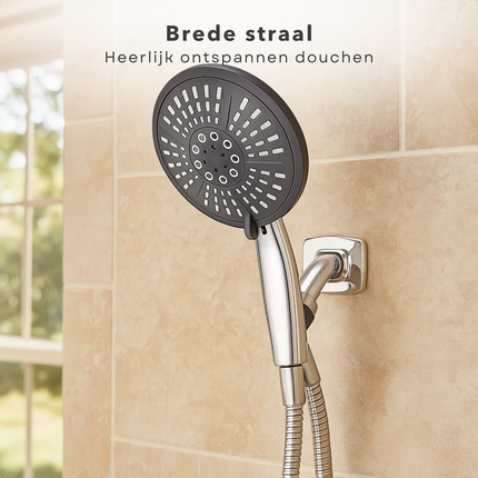 Cheqo® Douchekop 5 Standen - Universele Douchekop - Verstelbare Douchekop - Massagefunctie Douchekop - ABS Materiaal Douchekop - Ø 15 cm Douchekop - Standaard Aansluiting - Eenvoudig Schoon Te Maken - Brede Waterstraal - Smalle Massagestraal