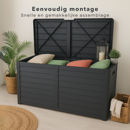Cheqo® Kussen Opbergbox - Kussenbox - Tuinkussenbox - Tuinkussen Box - Weerbestendig & Verrijdbaar - Opbergbox Tuin voor Buiten - 420 L - Antraciet