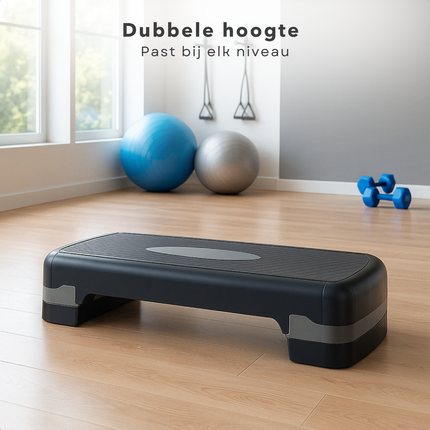 Cheqo® Verstelbare Aerobic Step 10-15 cm – Fitness Stepper met Anti-Slip Laag – Stepbank voor Thuis en Sportschool – Step Aerobics – Krachttraining & Conditietraining – Draagvermogen 150 kg – Opstapbankje