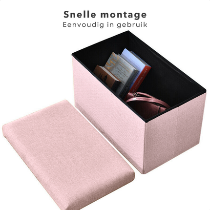 Cheqo® Opvouwbare Poef Met Opbergruimte - Roze - Grote Opbergbox - Organizer - Voetenbankje - Hocker - MDF en Katoen