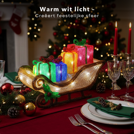 Cheqo® Kerstfiguur Arreslee Met Led - 40 cm - Kerstverlichting Binnen En Buiten - IP44 - Led Verlichting - Kerstdecoratie - Timer Functie - Energiezuinig - Spatwaterdicht - 40 Leds - Acryl Materiaal - Kerstversiering