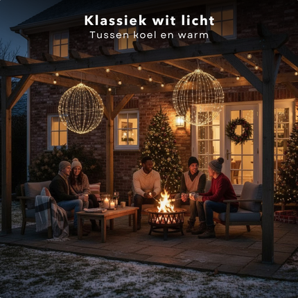Cheqo® Kerstverlichting Buiten - LED Kerst Bollen - Tuin Kerstlampjes - Verlichte Bal - Klassieke Witte LED - Spatwaterdichte Adapter - Timerfunctie - Metalen Frame - 400 LED Lampjes - Diameter 60 cm - Lichtgrijze Kleur
