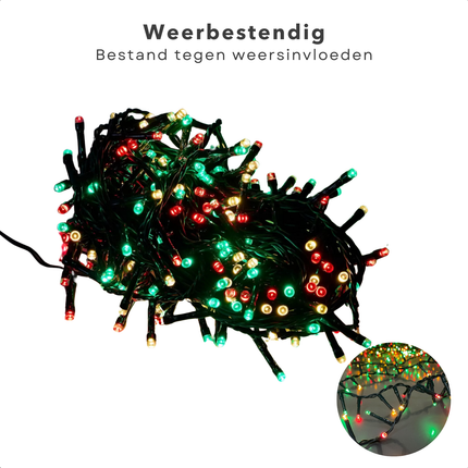 Cheqo® Kerstverlichting - Kerstlampjes - Kerstboomverlichting voor Buiten - 40 LED - 3M - Driekleurig - Timer - IP44