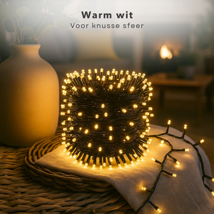 Cheqo® Kerstverlichting - Kerstlampjes - Kerstboomverlichting - 384 LED - Extra Warm Wit - Warm Witte Verlichting - Verlichte Lengte 490 CM - 8 Lichtfuncties - Automatische Timer - Binnen en Buiten - IP44 Adapter - Romantische Verlichting
