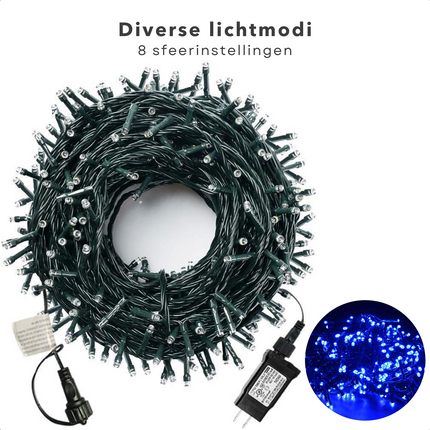 Cheqo® Kerstverlichting - Kerstboomverlichting - Kerstlampjes - Sfeerverlichting - LED Verlichting - Voor Binnen en Buiten - Tuinverlichting - Feestverlichting - Lichtsnoer - 80 LED's - 6M - Blauw - Timer - 8 Lichtfuncties - Geheugen Kerstboomverlichting