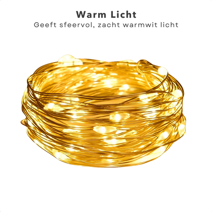Cheqo® Kerstverlichting - Kerstboomverlichting - Kerstlampjes - Zilverdraad - Warmwitte LED Lampjes - Binnenverlichting 495 cm - 100 Lampjes