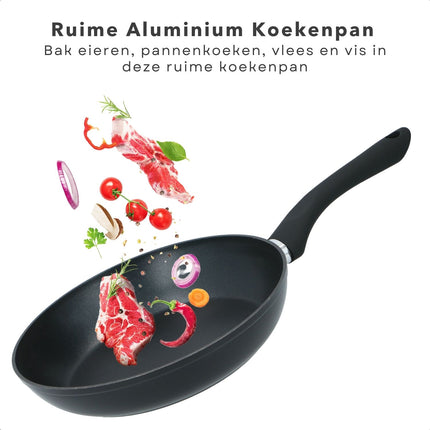 Cheqo® Grote Koekenpan 28 cm -  Voor Alle Warmtebronnen - Soft Touch Handgreep - Gelijkmatige Warmteverdeling - Pannen - Bakpan - Lange Levensduur Koekenpannen