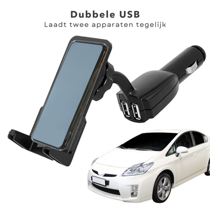Cheqo® Telefoonhouder Auto - Telefoon Houder - Auto Oplader - Draaibare USB Oplader - Universeel - Veilig Navigeren - Kunststof