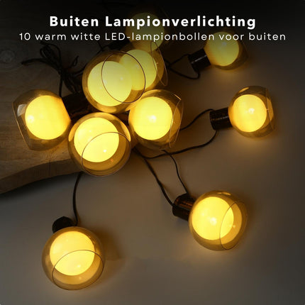 Cheqo® Lampionnenslinger - 10 Lampionnen -  LED Lampen - Met Timer - Batterij Aangedreven - 2.70 Meter Lang - Sfeerverlichting - Kerstverlichting - Tuinverlichting - Lange Levensduur - Lichtsnoer - Feestverlichting Lichtsnoer