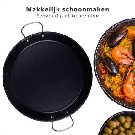Cheqo® Luxe Paellapan - Paella Pan - Antiaanbak - Alle Warmtebronnen - Grote Stalen Pan voor Inductie