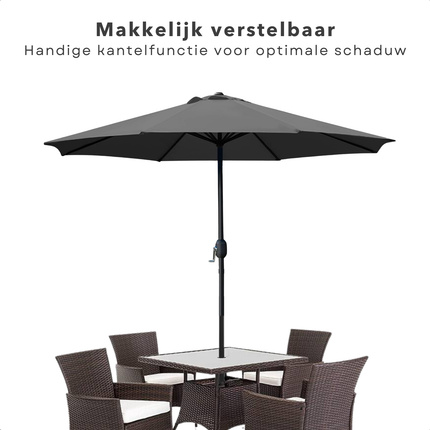 Cheqo® Luxe Parasol - Tuinparasol - Balkonparasol - Donkergrijs - UV-bescherming - Weerbestendig - Waterafstotend