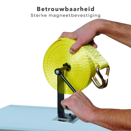 Cheqo® Opbergspoel voor Spanbanden - Magnetisch - Metaal - Spanband Oproller - Sjorband - Extra Sterk - Spanbandhouder Spanbanden