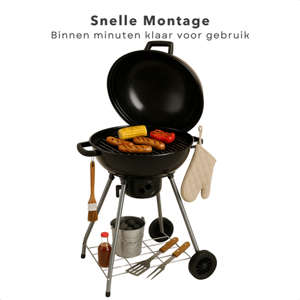 Cheqo® Houtskool Barbecue Ø43 cm - Houtskoolbarbecue - Draagbare BBQ met Deksel - Perfect voor Tuin en Camping