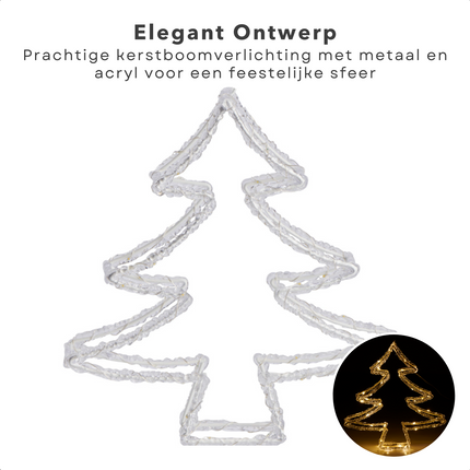 Cheqo® Luxe Kerstboomfiguur - 80 LED's - Timer - Op Batterijen - Voor Binnen en Buiten - Kerstverlichting - Kerst Figuur - Kerstlampjes - Kerstversiering - Lichtslinger - Voor Binnen en Buiten - Metalen Frame - Energiezuinig Verlichte Kerstfiguren