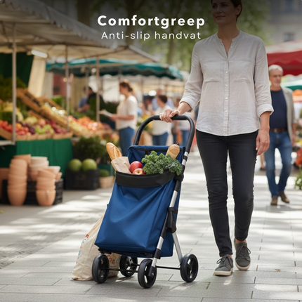 Cheqo® Boodschappentrolley - Boodschappenwagen - Boodschappenkar - Shopping Trolley - Boodschappentrolley Blauw - Opvouwbare Boodschappentrolley - Boodschappentrolley Met Wielen - Boodschappentrolley 4 Wielen