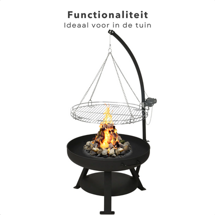 Cheqo® Verstelbare Barbecue - BBQ - Houtskool Barbecue - Metalen Vuurschaal Buitenhaard - Verstelbare Kookhoogte - Tuinhaard met BBQ