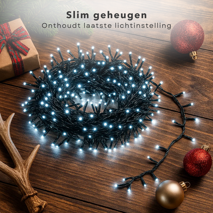 Cheqo® Kerstverlichting - Kerstlampjes - Kerstboomverlichting Wit - 576 LED Lampjes - Koel Wit Licht - Verlichte Lengte 740 CM - Kerstverlichting Binnen en Buiten - IP44 Adapter - 8 Lichtfuncties - Automatische Timer - Geheugenfunctie