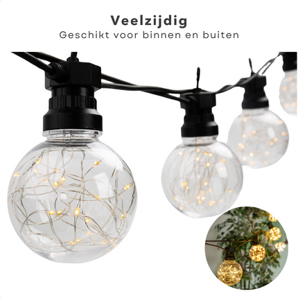 Cheqo® Tuinverlichting Micro LED - Lichtslinger - Lichtsnoer - Fairy Lights - 450 cm Snoerverlichting Warm Wit - Buitenverlichting met 10x5 Lampen - LED Lichtslinger - Feestelijke Tuindecoratie