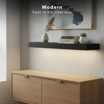 Cheqo® Wandplank Met LED Verlichting - Wandplank Met Verlichting - Wandplank Met Licht - Wandplank Zwart Met LED Verlichting - Wandplank Zwart