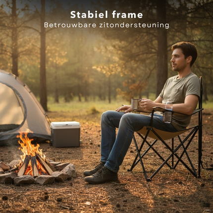 Cheqo® Opvouwbare Campingstoel - Inklapbare Campingstoel - Metalen Campingstoel - Campingstoel met Bekerhouder - Campingstoel Lichtbruin
