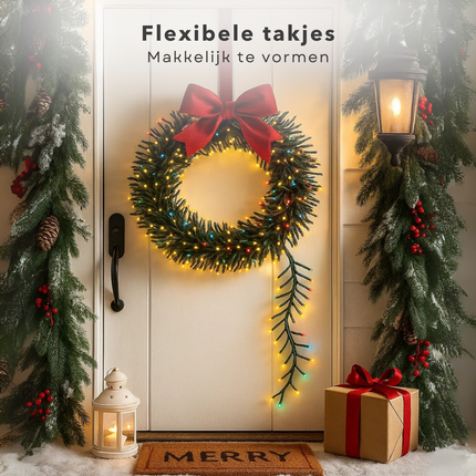Cheqo® Kerstverlichting - Kerstlampjes - Kerstboomverlichting op Batterij - 192 LED Lampjes - Drie Kleuren Licht - Rood Warm Wit Groen - 8 Lichtfuncties - Geheugenfunctie Verlichting - Timer 6 Uur - Verlichte Lengte 140 CM - Op Batterijen
