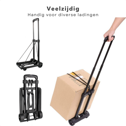 Cheqo® Opvouwbare Steekwagen - Transporttrolley met Handige Bagagespin - Lichtgewicht en Sterk - Draagvermogen tot 30 kg - Metaal en Kunststof - Telescopisch Handvat - Gewicht van 1.2 KG - Kunststof Wielen - Transportwagen - Verhuiswagen - Steekkar Steekwagen