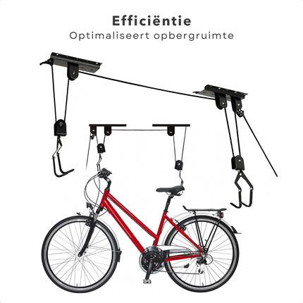 Cheqo® Fietslift Plafondmontage - Ophangsysteem - Fietstakel - Max. 45 kg - Fietsophangsysteem voor Garage - Incl. Bevestigingsmateriaal