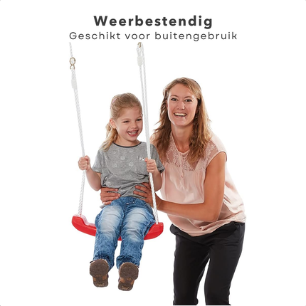 Cheqo® Kunststof Schommel Set - Schommel Plank - Schommelplankje - Schommelplank - Schommelzitje - Verstelbaar tot 180 cm - Rode Schommel voor Kinderen - Draagkracht 60 kg